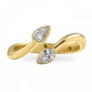 14K oro amarillo minimalista aniversario nupcial Vintage personalizado Toi Et Moi forma de pera bisel ajuste oro amarillo anillo ajustable - Product Image 1