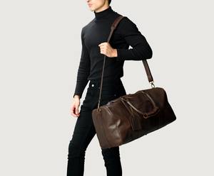 Nueva llegada de lujo de cuero genuino bolsa de lona de gran capacidad impermeable al aire libre gimnasio bolsa de cierre de cremallera personalizado precio competitivo - Product Image 2