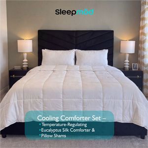 Ensemble de couette en soie de haute qualité au design moderne avec taies d'oreiller respirantes, légères et régulatrices de température - Product Image 4