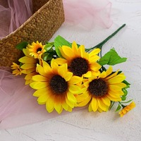 Tiges de tournesols artificiels en soie au toucher réel, fausses tournesoles pour la décoration de table de mariage, arrangement floral pour la maison