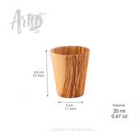 Verre à shot artisanal vintage en bois d'olivier tunisien, capacité 25 ml, écologique et durable, logo personnalisable pour les fêtes