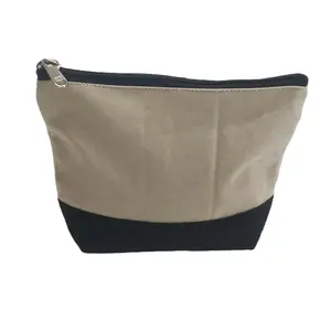 High Quality Custom Size And Print Fashion 20*15 cm 12 oz 100% Cotton Canvas Cosmetic Bag With Jute Bottom Zipper