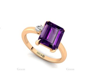 แหวนพลอยอเมทิสต์สีม่วงธรรมชาติ14k แท้สีทองแท้สำหรับผู้หญิงดีไซน์เฉพาะพร้อมเครื่องประดับเพชรที่ผ่านการรับรองจาก IGI - Product Image 6