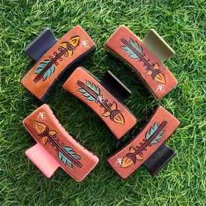 New Arrival Hot Selling Western Stylish Handmade <b>Tooled</b> Engraved Leather Hair Claw <b>Clips</b> Leather Claw Hair Accessories for Women - Product Image 1