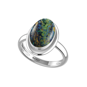 Anillo de Plata de Ley 925 con Engaste de Bisel, Gema de Turquesa Natural, Formas Mixtas, Acabado Clásico de Alta Calidad, para Bodas, Fiestas, Moderno - Product Image 5