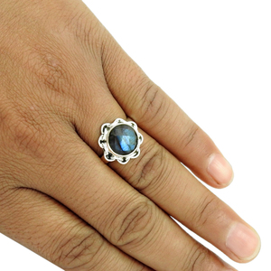 Contemporain naturel bleu feu Labradorite pierre précieuse 925 argent Sterling fait à la main bague de fiançailles de mariage pour les femmes cadeau pour elle - Product Image 3