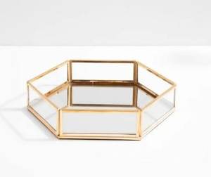 Plateau de service en verre rond décoratif personnalisé avec poignées dorées plateau de service - Product Image 6