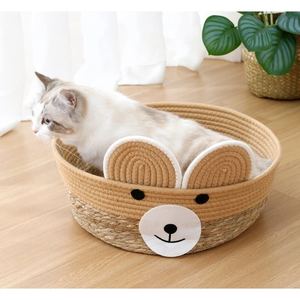 Gratte-chat confortable 2-en-1 et lit Matériaux en rotin durables et écologiques pour se reposer et gratter la forme rectangulaire - Product Image 1