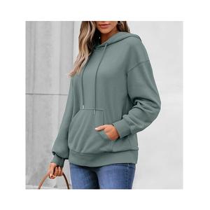 Nueva colección de mujeres 100% algodón manga larga cuello redondo hombro pendiente sólido cómodo pulóver Sudadera CON CAPUCHA DE Bangladesh - Product Image 3