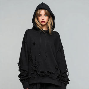 Sweat à capuche oversize imprimé et délavé à épaules tombantes pour femme avec logo frontal – Collection Hiver-Automne - Product Image 1