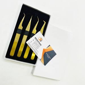 Pinzas profesionales para extensión de pestañas doradas con etiqueta privada, acero inoxidable sin óxido, volumen de calidad sostenible, puntiagudas - Product Image 6