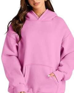 Sudadera con Capucha Rosa para Mujer, Sudadera Holgada de Forro Polar Cálido con Capucha, Ropa de Invierno Acogedora, Material Suave, Bolsillo Tipo Canguro Informal - Product Image 6