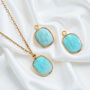 Nouvelle arrivée forme octogone bleu calcédoine pierre précieuse semi-précieuse lunette naturelle réglage unique caution mode pendentifs breloques - Product Image 5