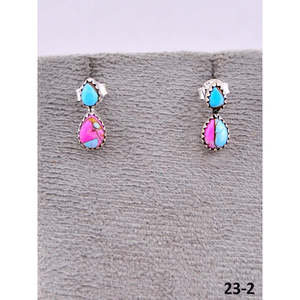 Southwest-Inspired Cotton Candy Turquoise & Sterling <b>Silver</b> <b>Stud</b> Earrings Water Drop Shape with Bezel Setting - Product Image 1