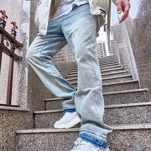 Pantalones vaqueros informales ajustados para hombre, estilo recto con cierre de cremallera, técnica lavada, pantalones transpirables con pierna holgada con agujero - Product Image 6