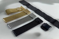 Bracelet élégant et luxueux Mingfung en maille milanaise épaisse de 1,7 mm, motif épi de blé, en acier inoxydable doré, noir, argenté, avec fermoir déployant pour montre IWatch