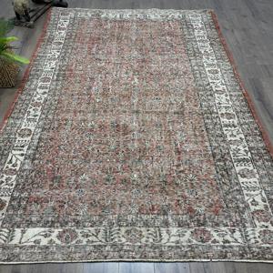 6.7x10 ft Turkish Rug, Vintage Rug, <b>Brown</b> Ombr <b>Wool</b> Rug - Product Image 1