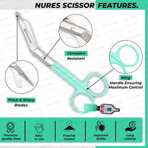 Tijeras Médicas Vaslcare Verde Mar con Bonito Llavero Termómetro, Punta Roma, Hojas Afiladas, Tijeras para Vendajes para Enfermeras - Product Image 2