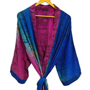 เสื้อคลุมอาบน้ำผ้าไหมชุดคลุมสำหรับใส่ในฤดูร้อนชุดบิกินี่เสื้อคลุมยาวชุดคลุมสำหรับกลางคืนทำด้วยมือสไตล์วินเทจผ้าไหมส่าหรี - Product Image 1