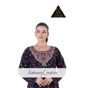 Kaftan Abaya en pur coton pour femmes, coupe ample, imprimé floral, broderie traditionnelle, vêtements islamiques respirants - Product Image 3