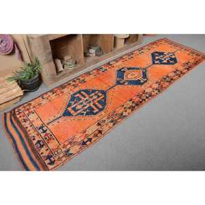Turkish <b>Vintage</b> <b>Rug</b>, 2.9x10.2 ft Herki <b>Rug</b>, Orange Blue Southwestern Wool <b>Rug</b> - Product Image 5