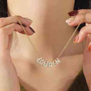 VS1 Lab Grown Diamond Customized <b>Name</b> Pendant Silver Plated Vintage Personalized <b>Name</b> Fashionable Wedding Pendants Necklace - Product Image 5