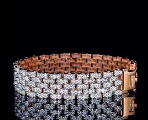 Moissanite Diamond Wide Link <b>Bracelet</b> In Rhodium Plated Unique Design With Iced Out Pave Setting - Product Image 1