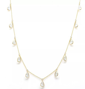 Bijoux fins en forme de poire naturelle, collier à breloques en cristal 18k, or jaune massif, chaîne à maillons, cadeau d'anniversaire pour femmes - Product Image 3