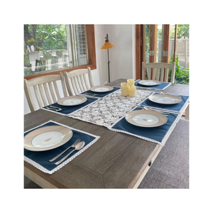 Cotton <b>Canvas</b> Twill Texture Leaves Border Table Mat Eco Dyed Indian Made Sustainable Home Dining Decor Retail & Wholesale Supply - Product Image 5