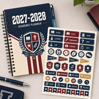 LABON Agenda scolaire universitaire personnalisé 2027 2028 A5B5, spirale, couverture rigide, onglets, autocollants, organisateur hebdomadaire et mensuel pour étudiants