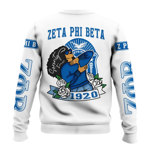 Sudadera de Cuello Redondo de Felpa Azul de la Hermandad Zeta Phi Beta 1920 para Mujer, Top Bordado con Letras Griegas - Product Image 2