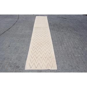 3x16.3 ft Vintage <b>Rug</b>, Turkish <b>Runner</b> <b>Rug</b>, White Brown Ikat Wool <b>Rug</b> - Product Image 1