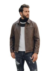 แจ็กเก็ตหนังวัวแท้สำหรับผู้ชาย, เสื้อโค้ทหนังวัวแท้ทรงสลิมฟิตสำหรับฤดูใบไม้ร่วงสีน้ำตาล5XL สไตล์ย้อนยุคไซส์ใหญ่พิเศษ - Product Image 2