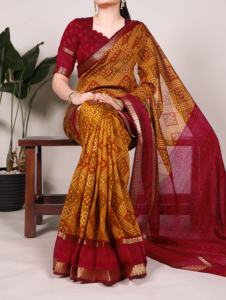 Exclusive Wholesale Bandhej Print Chanderi <b>Saree</b> with Zari Weaving Work and Blouse for Ethnic Wear Exporters and Dealers - Product Image 5
