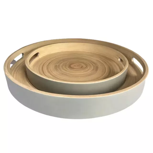 Plateau de service en bois naturel avec ensemble de sous-verres meubles de ferme décoratifs et aliments fruits servant de stockage plateau d'organisation plateau - Product Image 4