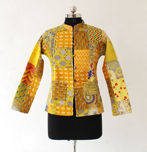 Patchwork Kantha Women Quilted Jacket, Hand Crafted Cotton Long Boho, Hippie, Patch, <b>light</b> weight Women Short <b>Coat</b> <b>Ladies</b> Wear - Product Image 3