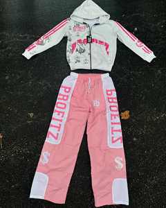 Sweats à capuche surdimensionnés personnalisés, délavés à l'acide, pantalons de survêtement évasés empilés, ensemble 2 pièces, survêtement sérigraphié lourd pour hommes - Product Image 5