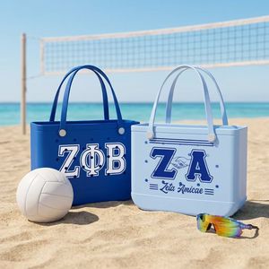 Sorority Sisterhood Gift Custom EVA Beach Bag Waterproof Rubber Tote Large Capacity with Greek Letters for Rush Week Events - Product Image 1