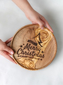 Plateau rond en bois d'olivier tunisien décoratif rustique et écologique de haute qualité - Product Image 5