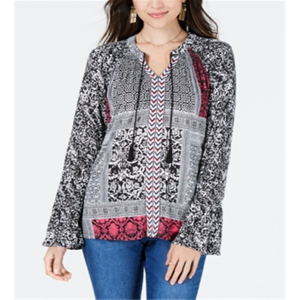 Top Gotico Co Petite con Ricamo Floreale, Nappine e Maniche a Campana, Fiocco, Stampa Floreale Autunnale, Taglia XL P/M, in Poliestere Lavorato a Maglia - Product Image 3