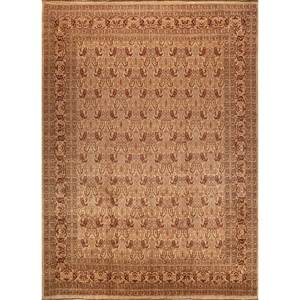 พรมขนสัตว์ถักมือสไตล์เปอร์เซียสีเบจและสีน้ำตาล ขนาดใหญ่ สำหรับตกแต่งห้องนั่งเล่นวัยรุ่น รุ่น Paem-1457 ลายทางเดิน - Product Image 1