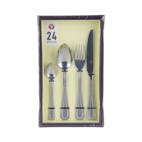 Service de table contemporain en acier inoxydable 18/0 Mr.Spoon, 24 pièces, pour 6 personnes, compatible lave-vaisselle, cadeau d'affaires, Lucky Joyous
