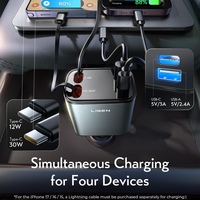 LISEN 2025 Chargeur de voiture rétractable 4 en 1 amélioré 84W avec double port USB C et câble rétractable Type C pour une charge rapide du téléphone