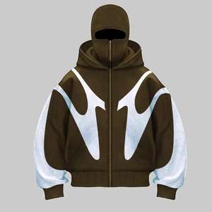 Custom Men's OEM Double Hood Streetwear <b>Ninja</b> Mask <b>Hoodie</b> Regular Fit Heavyweight Autumn Cotton Knitted Sweatshirt - Product Image 2
