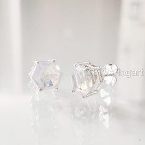 Women's <b>Stud</b> Earring Natural White Opal Gemstone October Birthstone Wedding Handmade Jewelry 925 Sterling <b>Silver</b> <b>Stud</b> Earring - Product Image 2