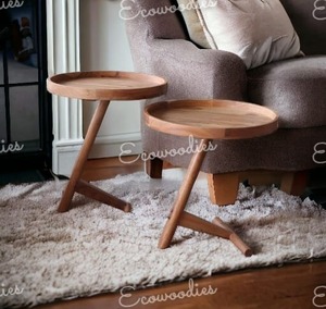 Mesas de bandeja de madera de acacia al mejor precio, Juego de 2 taburetes tipo bandeja, taburete otomano, consola con incrustaciones de hueso - Product Image 6