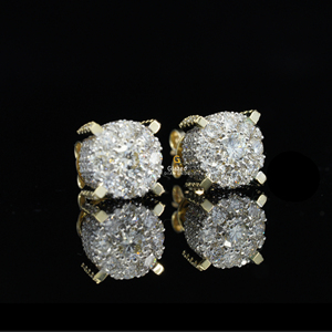 Fine Jewelry Earrings Iced Out With Round Brilliant Cut Lab Grown Diamonds in 10kt Yellow Gold <b>for</b> <b>Women</b> - Product Image 3
