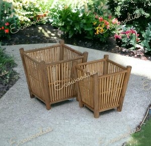 Maceta de madera antiséptica grande recién llegada, conjunto de adorno de jardín personalizado, patrón de cesta de estilo tejido, maceta decorativa para exteriores - Product Image 3