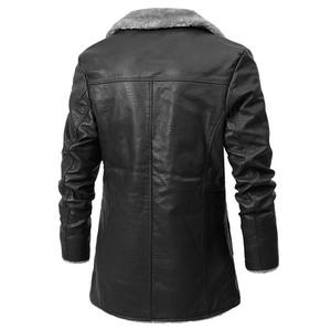 Chaqueta de Cuero de Longitud Media para Hombre, Abrigo Cálido con Cuello de Piel, Venta al Por Mayor - Product Image 3