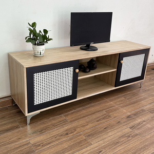 KTV68091 Modern and Traditional TV <b>Stand</b> with Mesh <b>Doors</b> Plywood MDF Wood for Living Room Bedroom or Home Office Furniture - Product Image 2